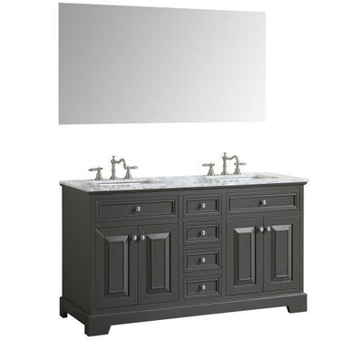 Eviva Monroe 60″ Gray Transitional Double Sink Bathroom Vanity w/ White Carrara Top Vanity Eviva